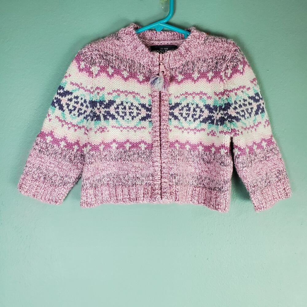 Vintage Woolrich Girl's Fair Isle Full Zip Cardigan Wool Blend Sweater Size XXS